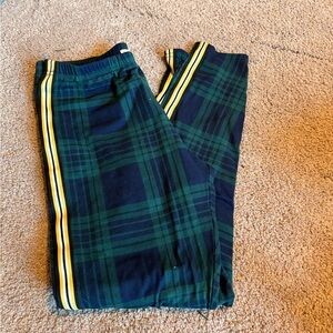 Eye Candy Green and Blue Plaid Kids Joggers with Yellow Stripes